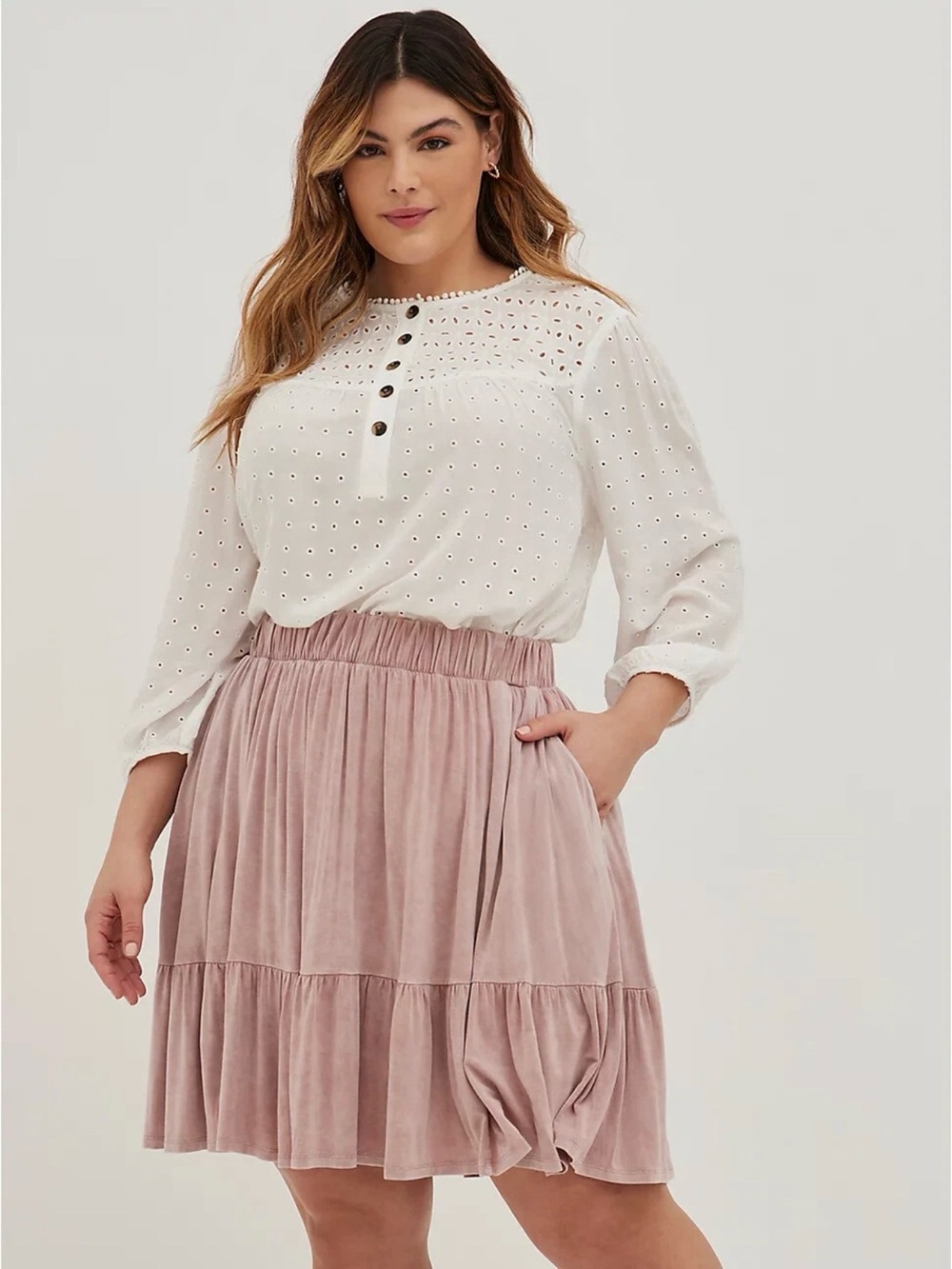 Torrid Super Soft Tiered Pink Mini/Midi Skirt with Pockets  Size 2 (2x/18-20)